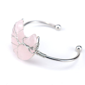 Cuff Bracelet Wire Tree of Life: Moon Rose Quartz