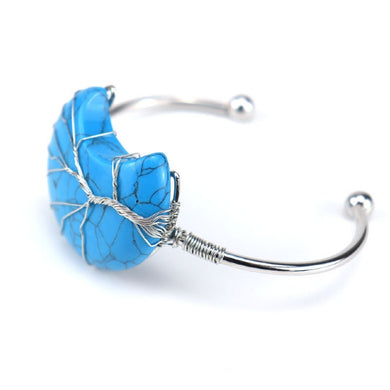 Cuff Bracelet Wire Tree of Life: Moon Blue Howlite