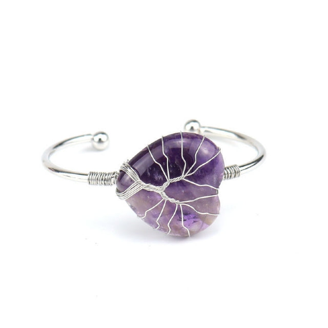 Cuff Bracelet Wire Tree of Life: Heart Amethyst