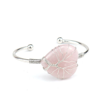 Cuff Bracelet Wire Tree of Life: Heart Rose Quartz