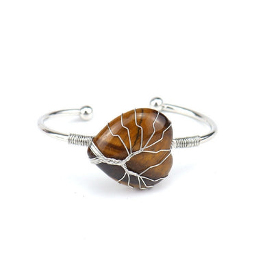 Cuff Bracelet Wire Tree of Life: Heart Tiger's Eye