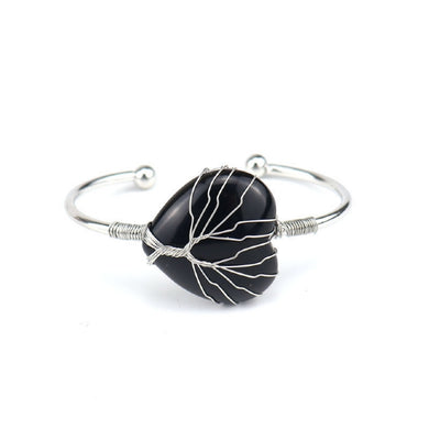 Cuff Bracelet Wire Tree of Life: Heart Black Obsidian