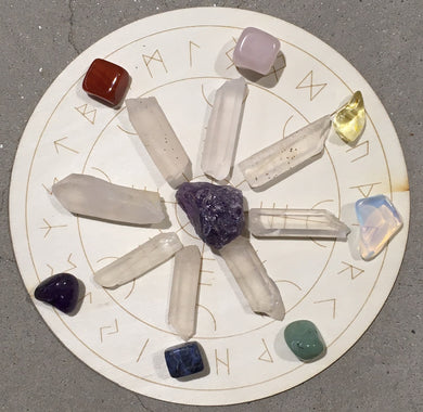 Ancient Runes Grid Board with Crystals 15cm